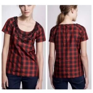 Women's J.CREW 100% Silk Plaid Eliza Tee Sz 4